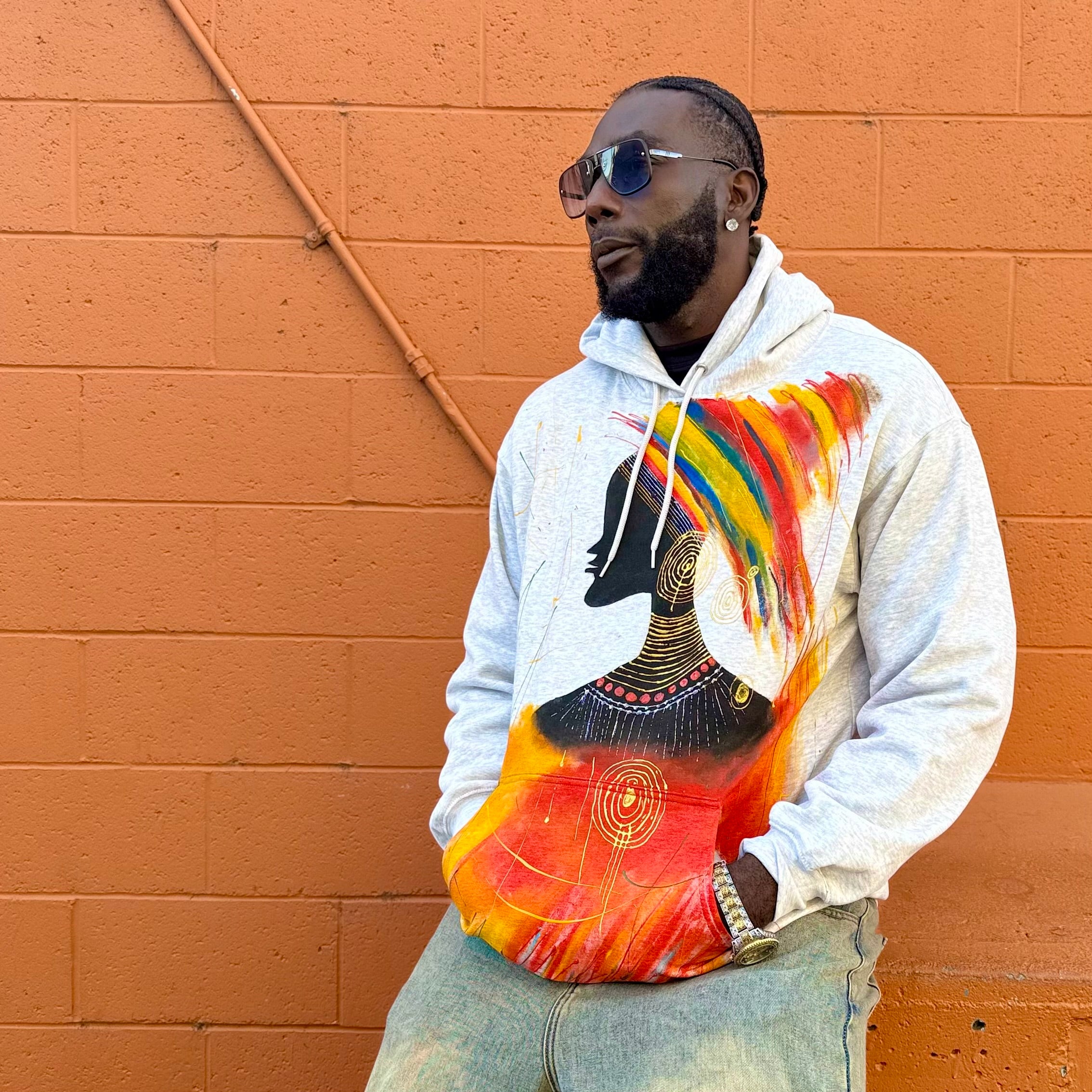 Rainbow Dancer Hand-Painted T-Shirt – Wearable African Art Hoodie